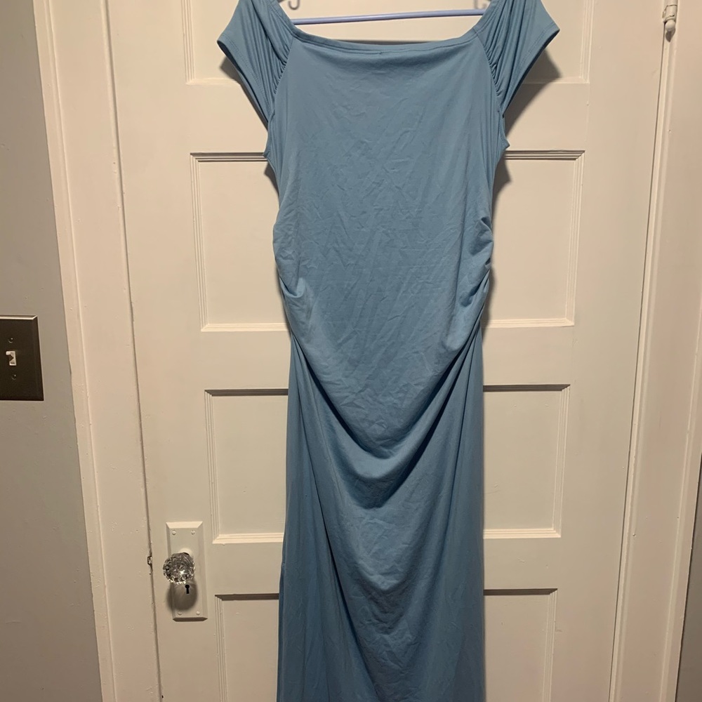 Dusty Blue Elegant Maternity Dress